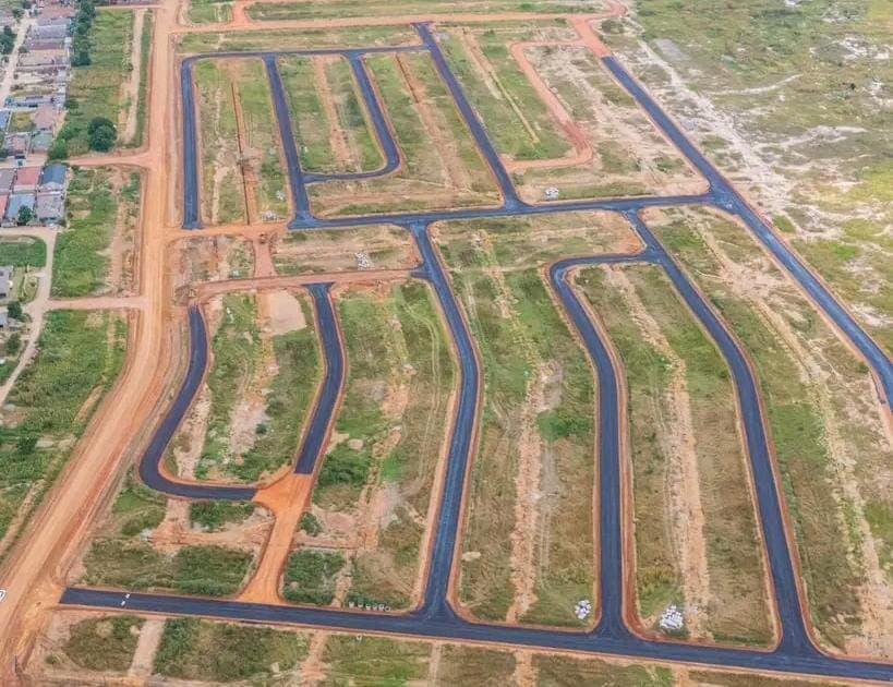 Aerial view of completed subdivision road network