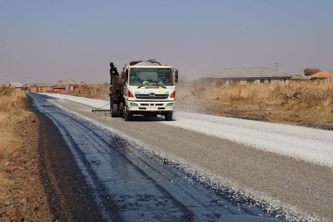 Tack coat spray truck on road