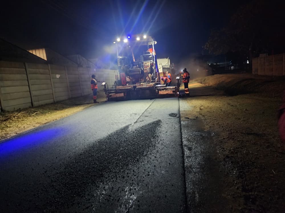 Night-shift road paving operations